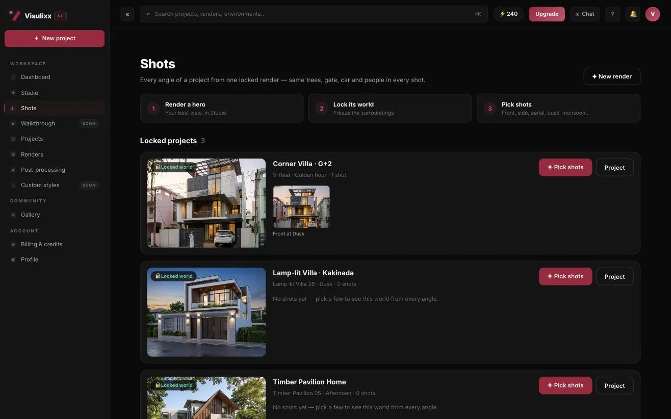 Visulixx Shots page listing locked worlds