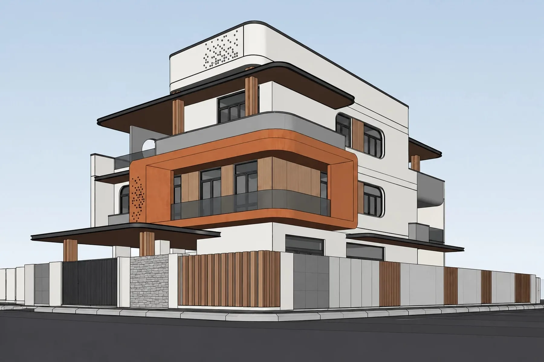 Raw SketchUp source of the same corner villa