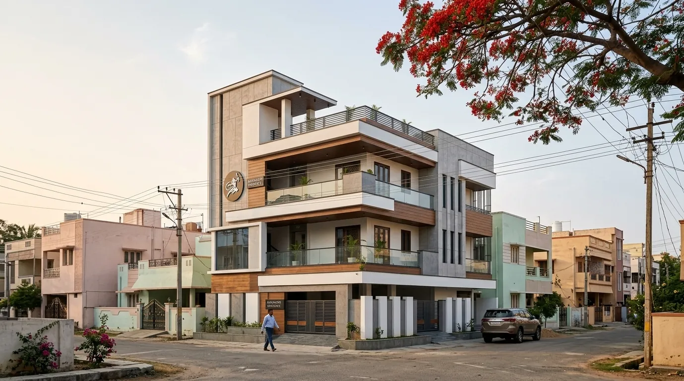 Morning render of a residential street