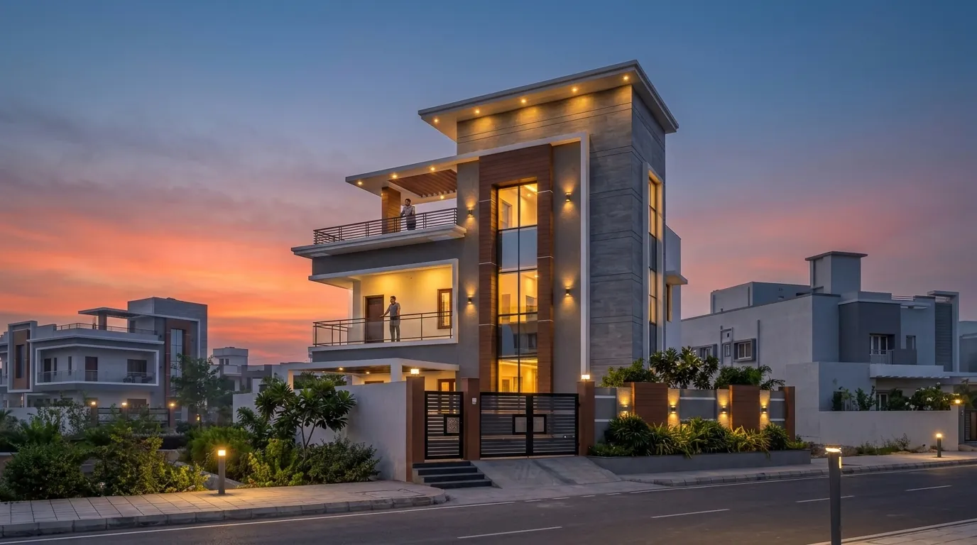 The same G+2 house — Sunset