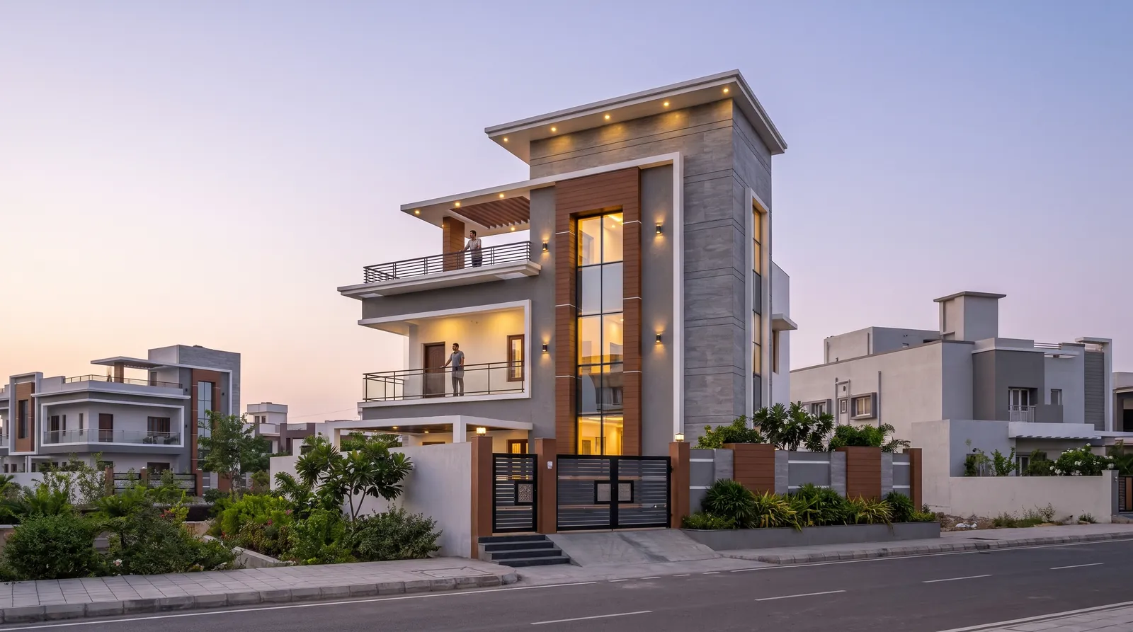 The same G+2 house — Soft dusk