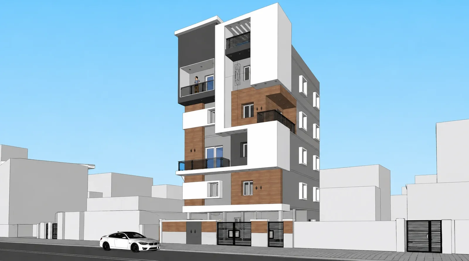 SketchUp source — a G+4 apartment