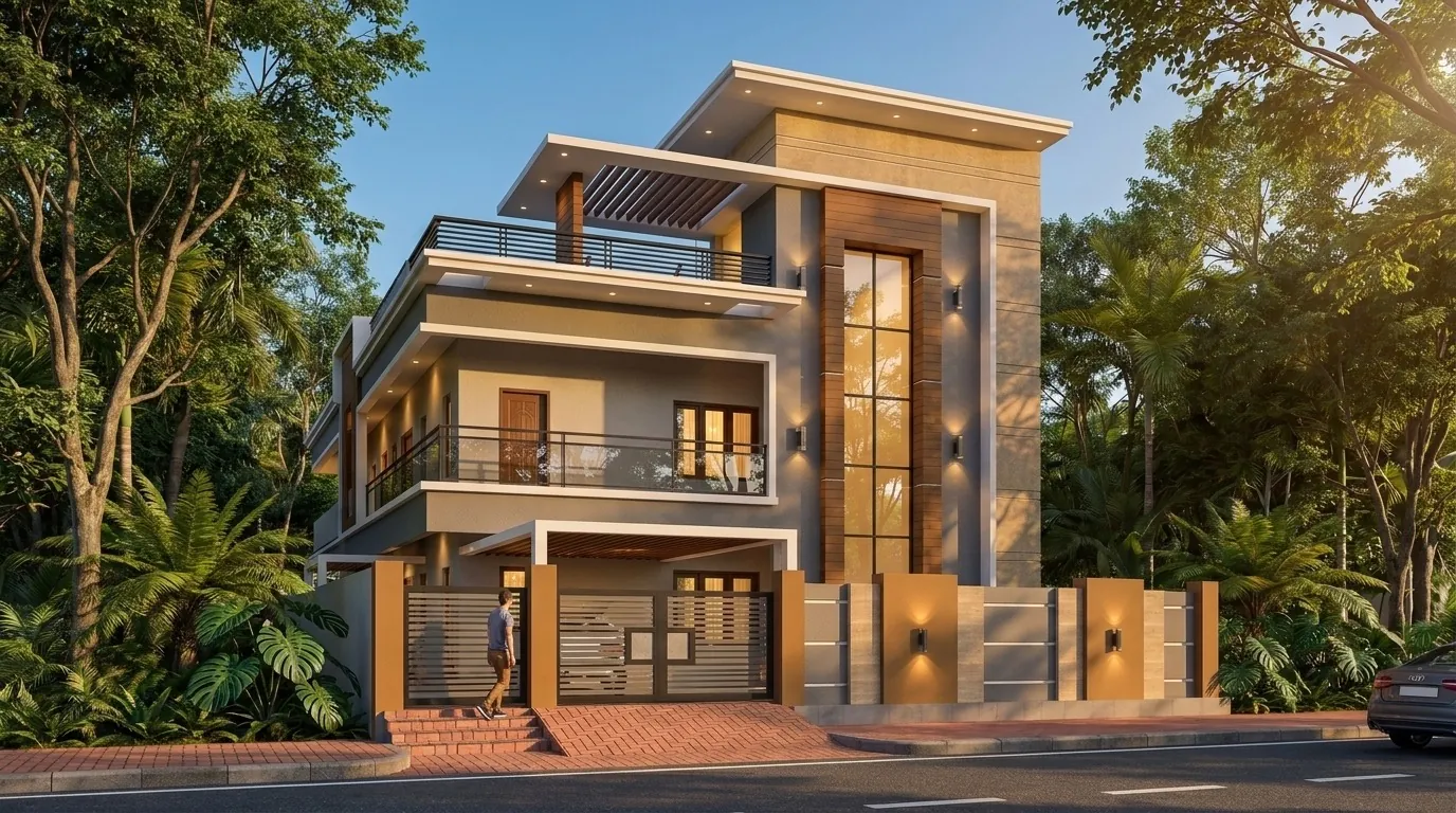 A tropical house elevation, in every light.